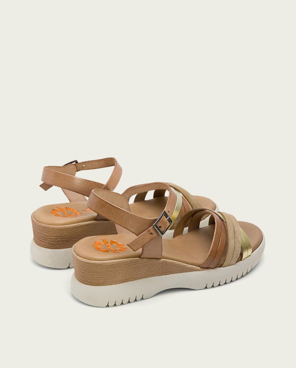 porronet SANDALIA CUÑA PIEL TAUPE PLATINO ELA En oferta