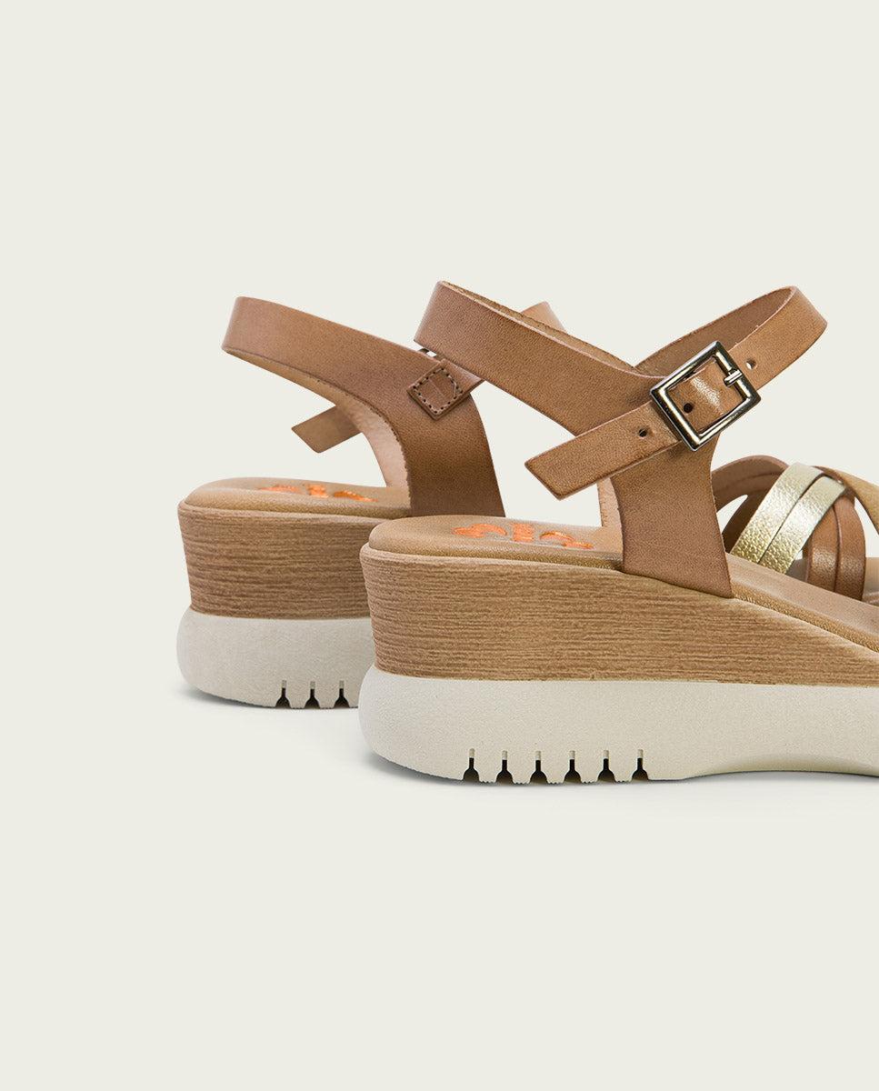 porronet SANDALIA CUÑA PIEL TAUPE PLATINO ELA En oferta