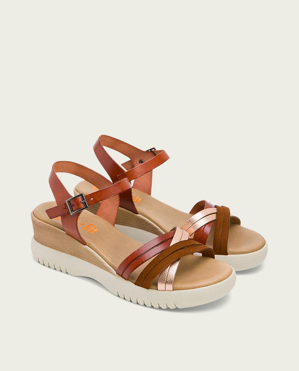 porronet SANDALIA CUÑA PIEL CUERO ROSE ELA Gran oferta