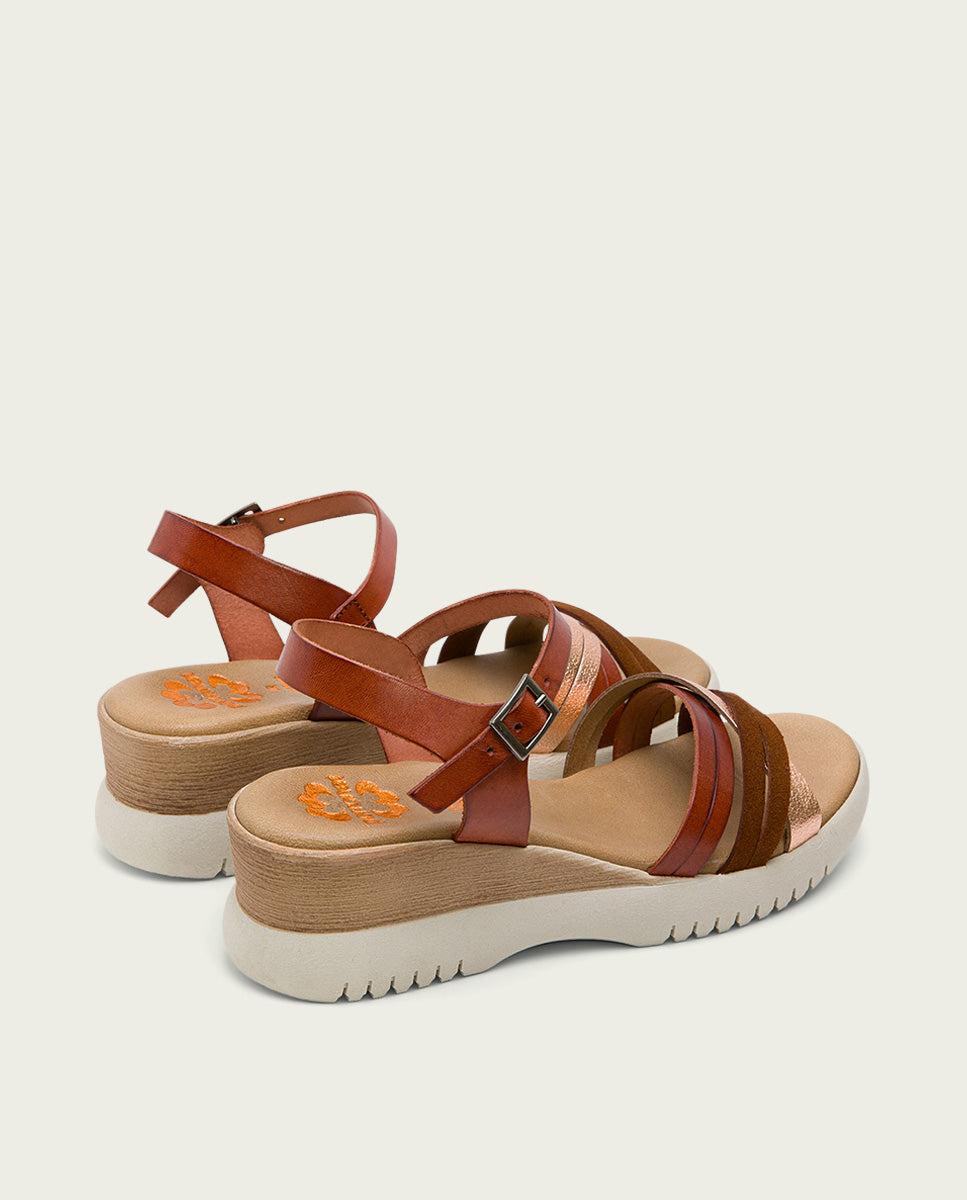 porronet SANDALIA CUÑA PIEL CUERO ROSE ELA Gran oferta