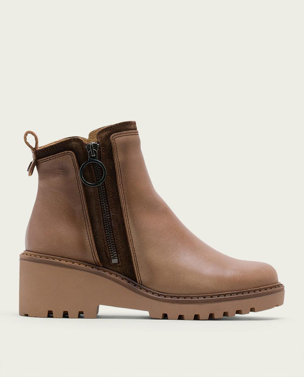 porronet BOTINES DE PIEL CON CUÑA Y CREMALLERA TAUPE LEONA