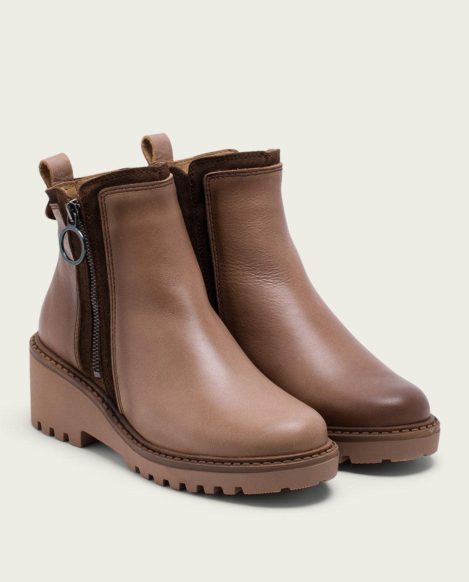 porronet BOTINES DE PIEL CON CUÑA Y CREMALLERA TAUPE LEONA Promoción trimestral