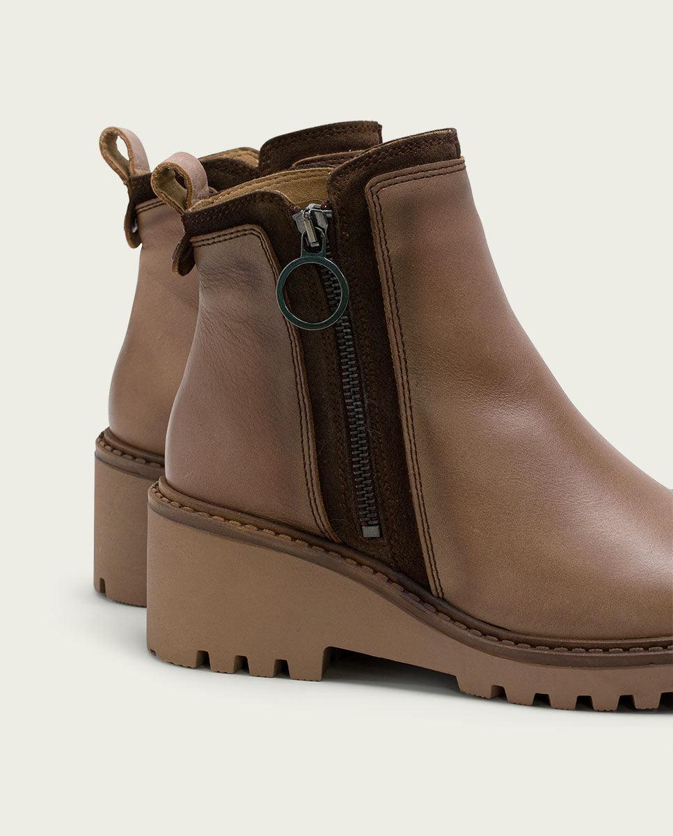 porronet BOTINES DE PIEL CON CUÑA Y CREMALLERA TAUPE LEONA Promoción trimestral