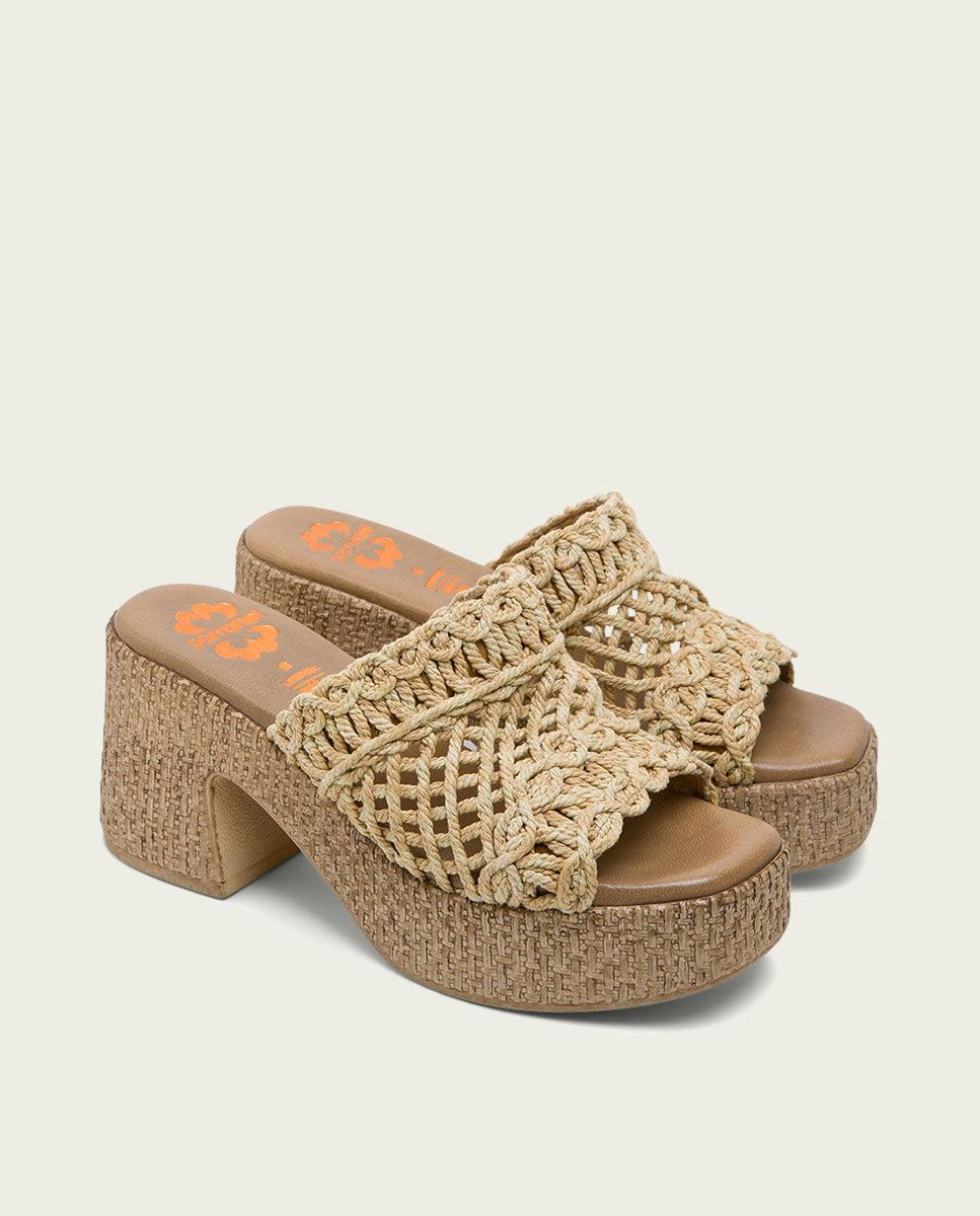 porronet SANDALIA TACON PIEL TEXTIL NATURAL JUDITH En oferta