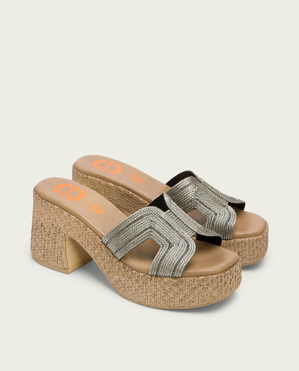 porronet SANDALIA TACON PIEL TEXTIL PLOMO JAMIE
