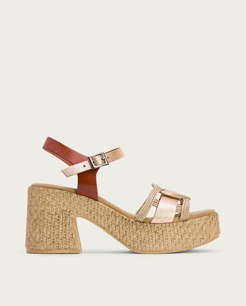 porronet SANDALIA TACON PIEL Y TEXTIL CUERO ROSE JANA Ofertas especiales