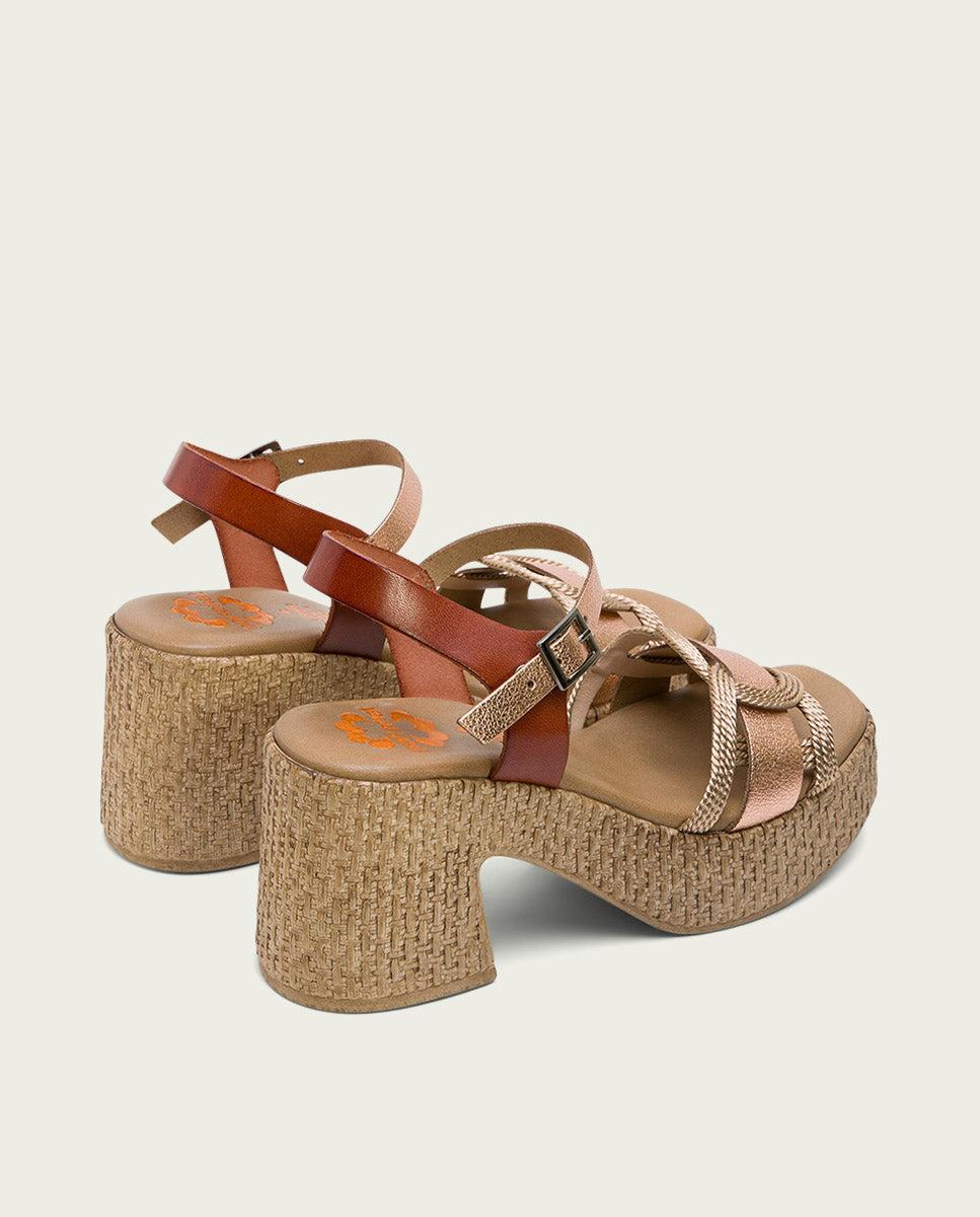 porronet SANDALIA TACON PIEL Y TEXTIL CUERO ROSE JANA Ofertas especiales