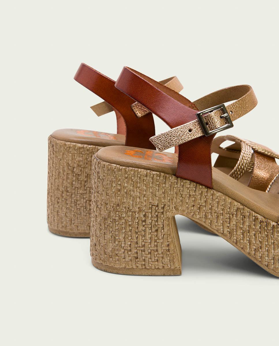 porronet SANDALIA TACON PIEL Y TEXTIL CUERO ROSE JANA Ofertas especiales