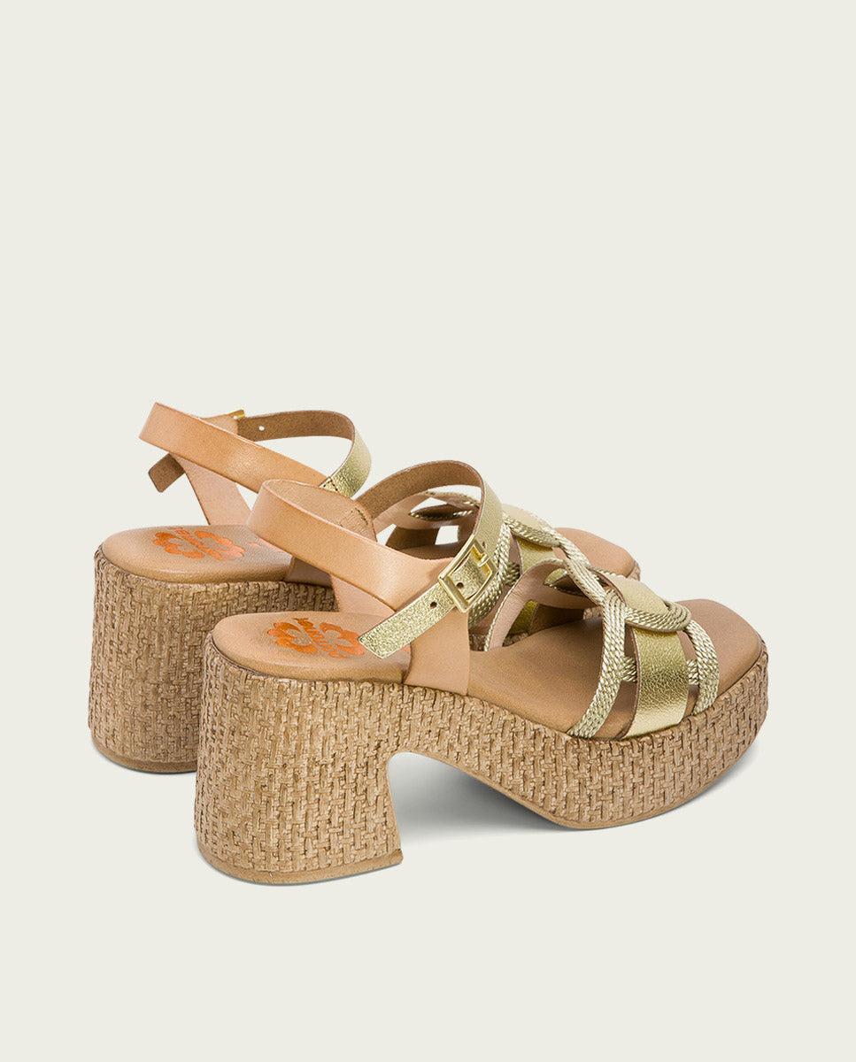porronet SANDALIA TACON PIEL Y TEXTIL NATURAL PLATINO JANA Grandes ahorros