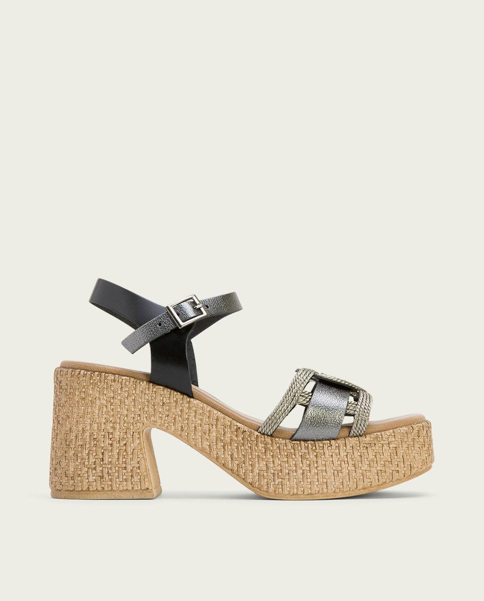 porronet SANDALIA TACON PIEL Y TEXTIL NEGRO PLOMO JANA Rebajas de fin de temporada