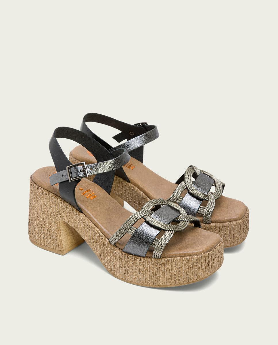 porronet SANDALIA TACON PIEL Y TEXTIL NEGRO PLOMO JANA Rebajas de fin de temporada