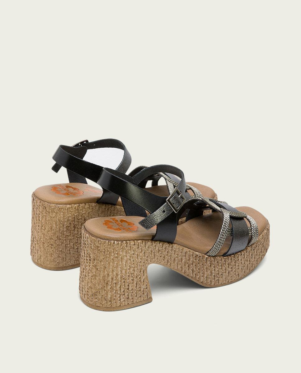 porronet SANDALIA TACON PIEL Y TEXTIL NEGRO PLOMO JANA Rebajas de fin de temporada