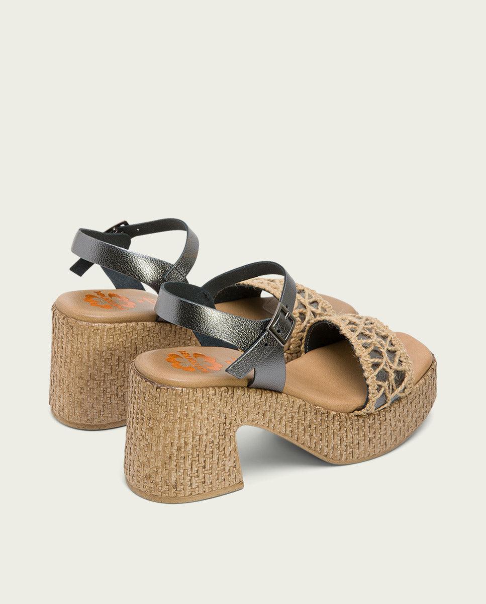 porronet SANDALIA TACON PIEL Y TEXTIL PLOMO JERI Precio ultrabajo