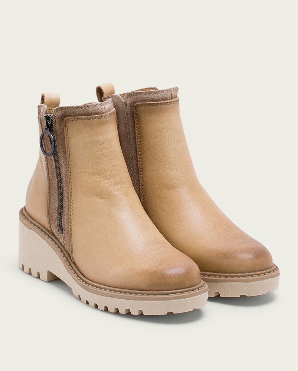 porronet BOTINES DE PIEL CON CUÑA Y CREMALLERA CAMEL LEONA Outlet online