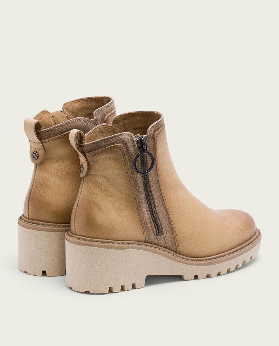 porronet BOTINES DE PIEL CON CUÑA Y CREMALLERA CAMEL LEONA Outlet online