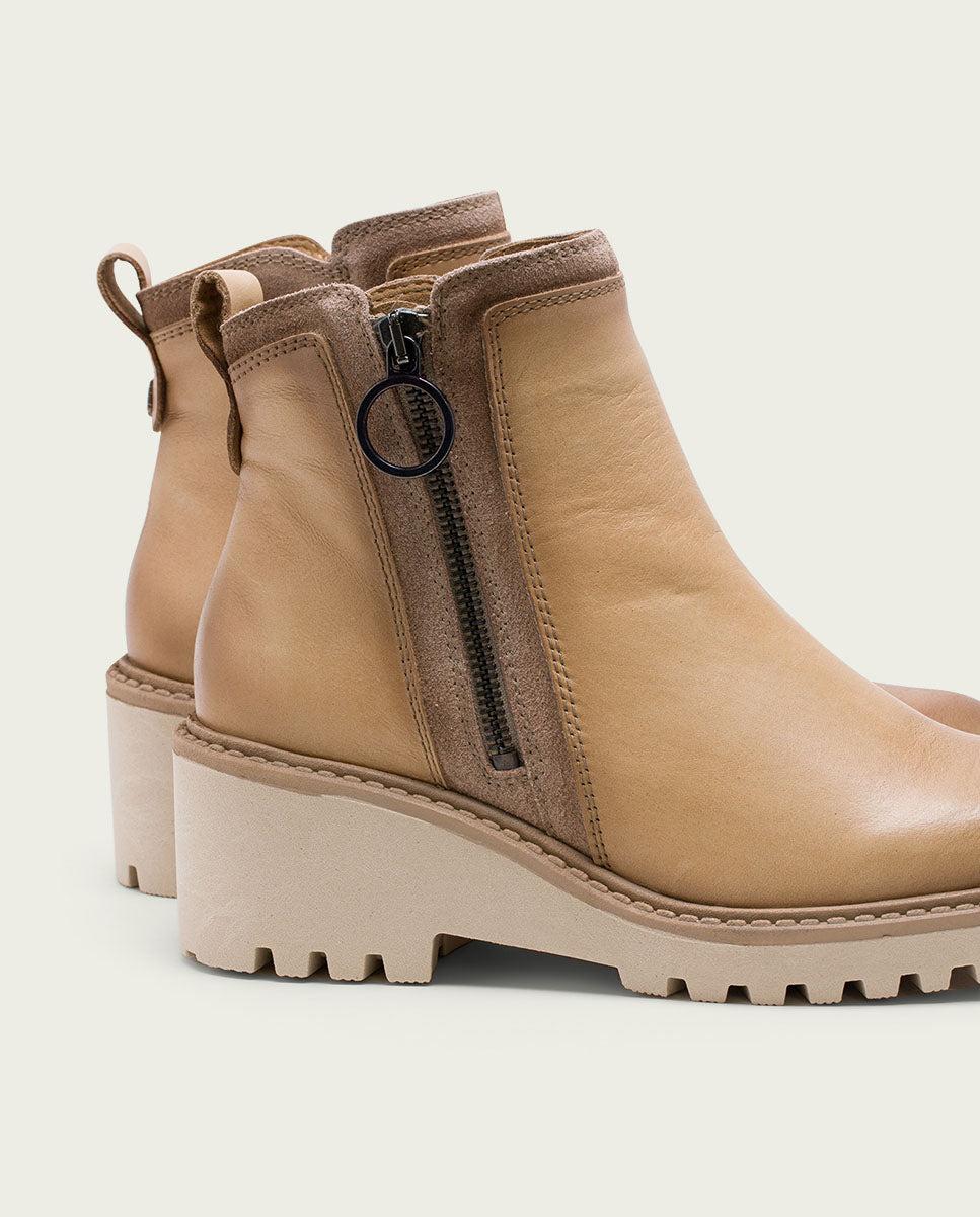 porronet BOTINES DE PIEL CON CUÑA Y CREMALLERA CAMEL LEONA Outlet online