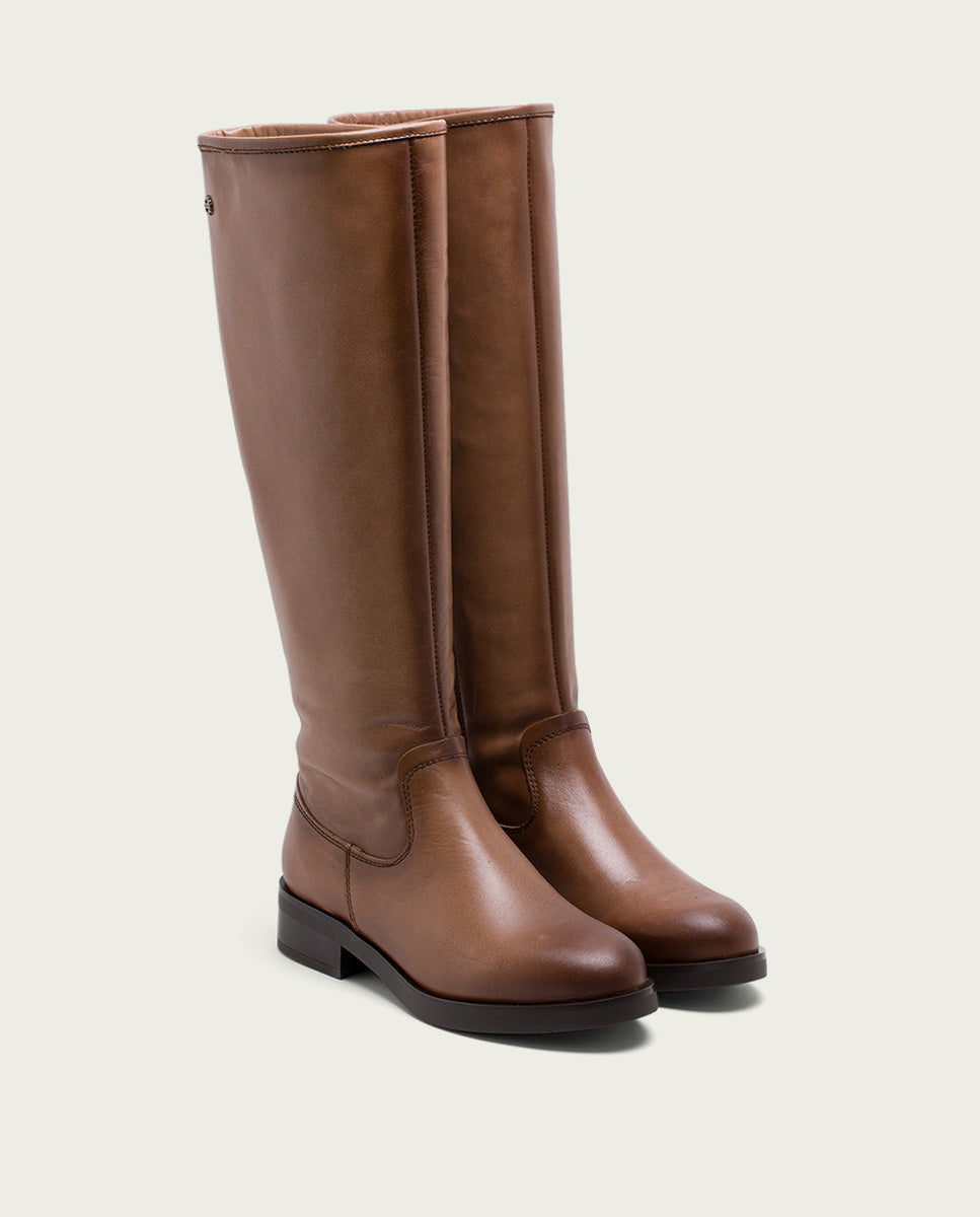 porronet BOTAS ALTAS DE PIEL TAUPE CON CREMALLERA ELBA En oferta