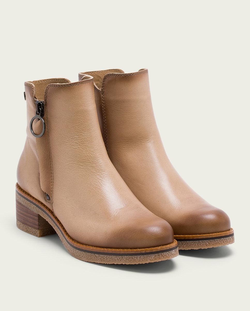porronet BOTINES DE PIEL CAMEL CON CREMALLERA GINGER Tienda
