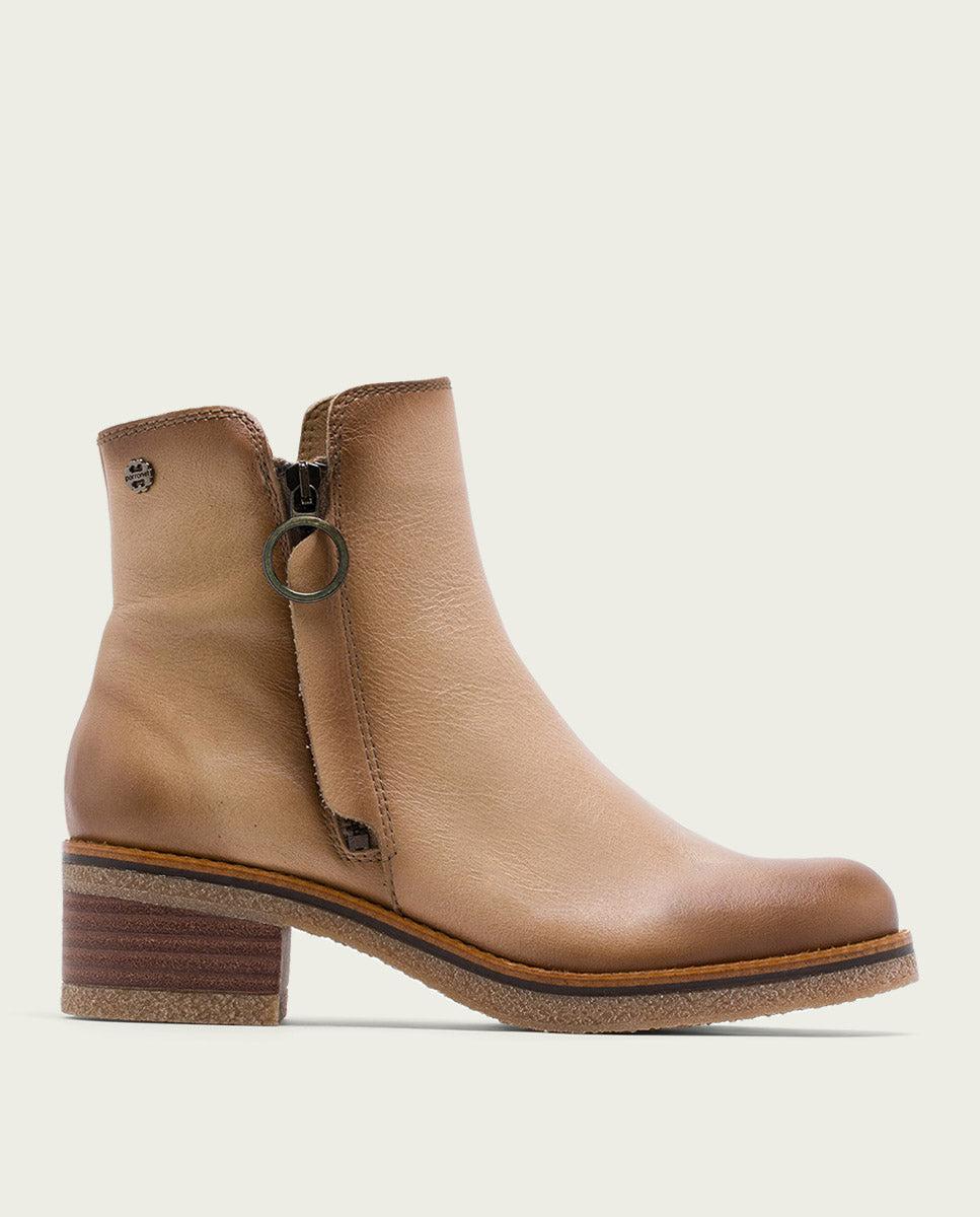 porronet BOTINES DE PIEL CAMEL CON CREMALLERA GINGER Tienda