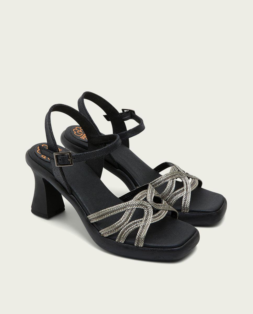 porronet SANDALIA PIEL TACON ALTO NEGRO PLOMO LEO Oferta especial de fábrica