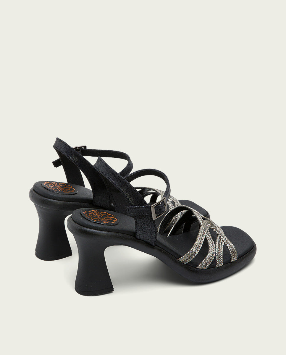 porronet SANDALIA PIEL TACON ALTO NEGRO PLOMO LEO Oferta especial de fábrica