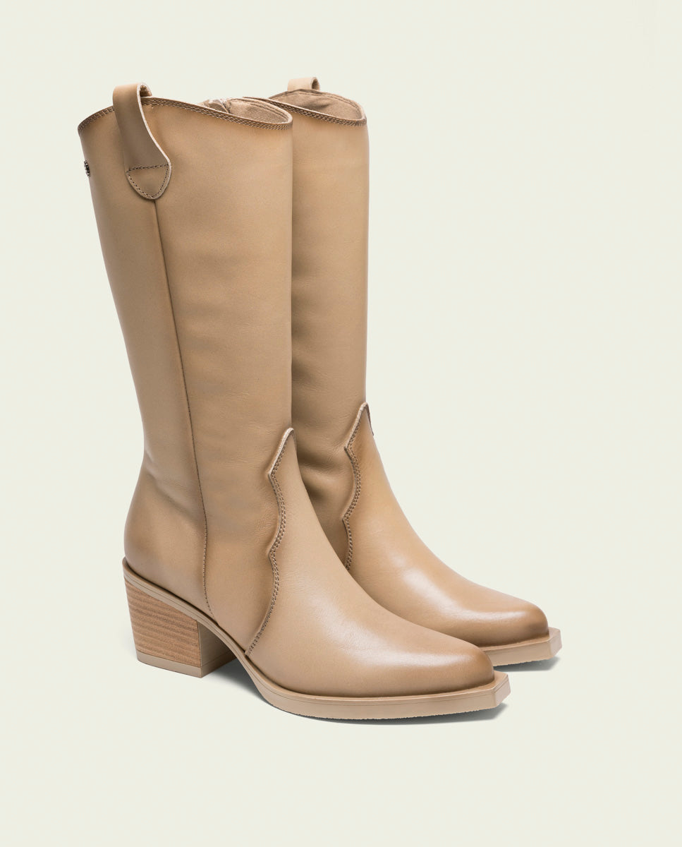 porronet BOTAS COWBOY DE PIEL CAMEL CON CREMALLERA HELGA Tienda de fábrica