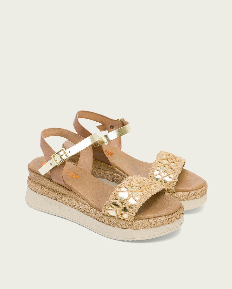 porronet SANDALIA PIEL CUÑA TAUPE PLATINO FRISIA Rebajas de fin de temporada
