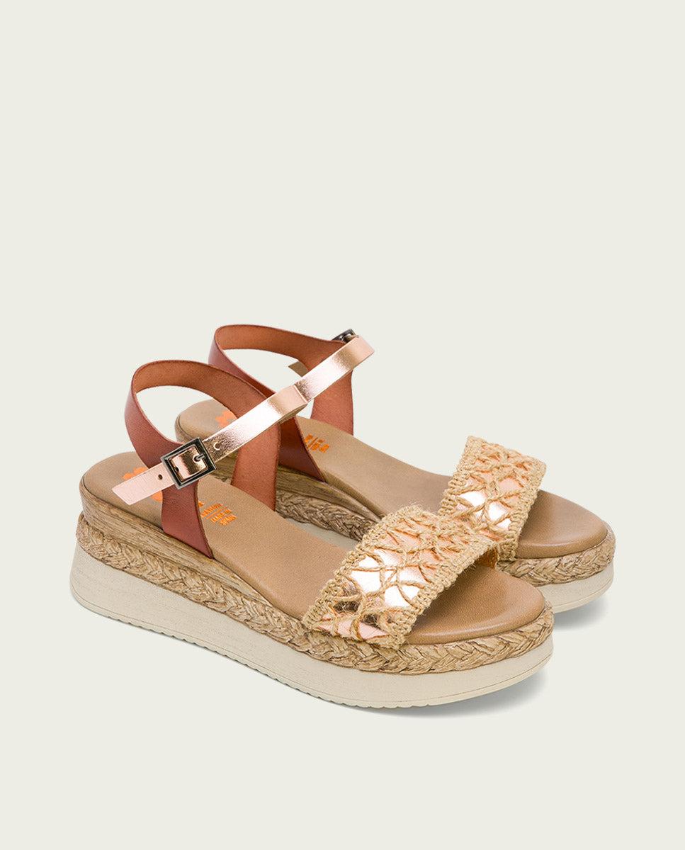 porronet SANDALIA PIEL CUÑA CUERO ROSE FRISIA Precio ultrabajo