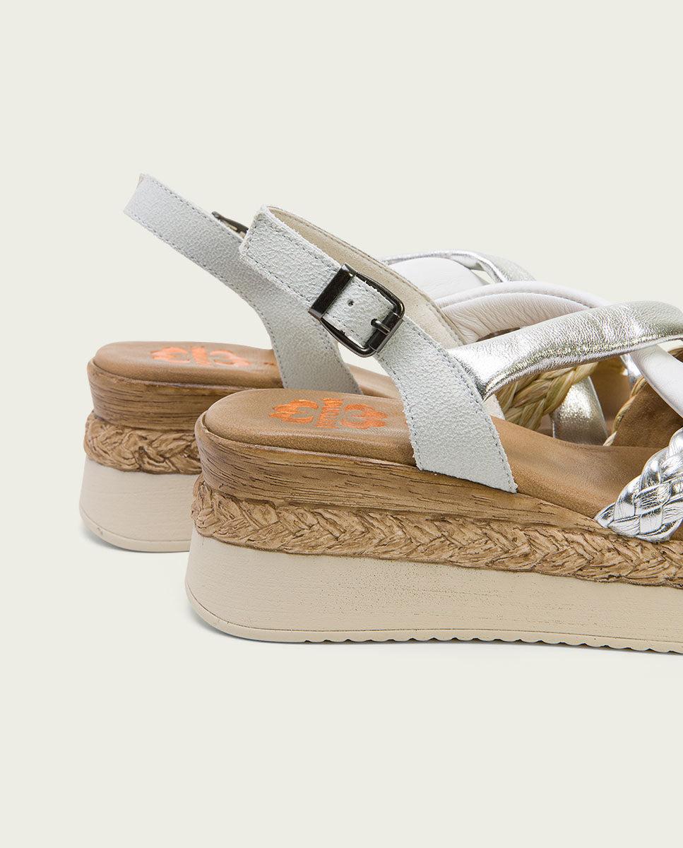 porronet SANDALIA PIEL CUÑA BLANCO PLATA FLAVIA Outlet online