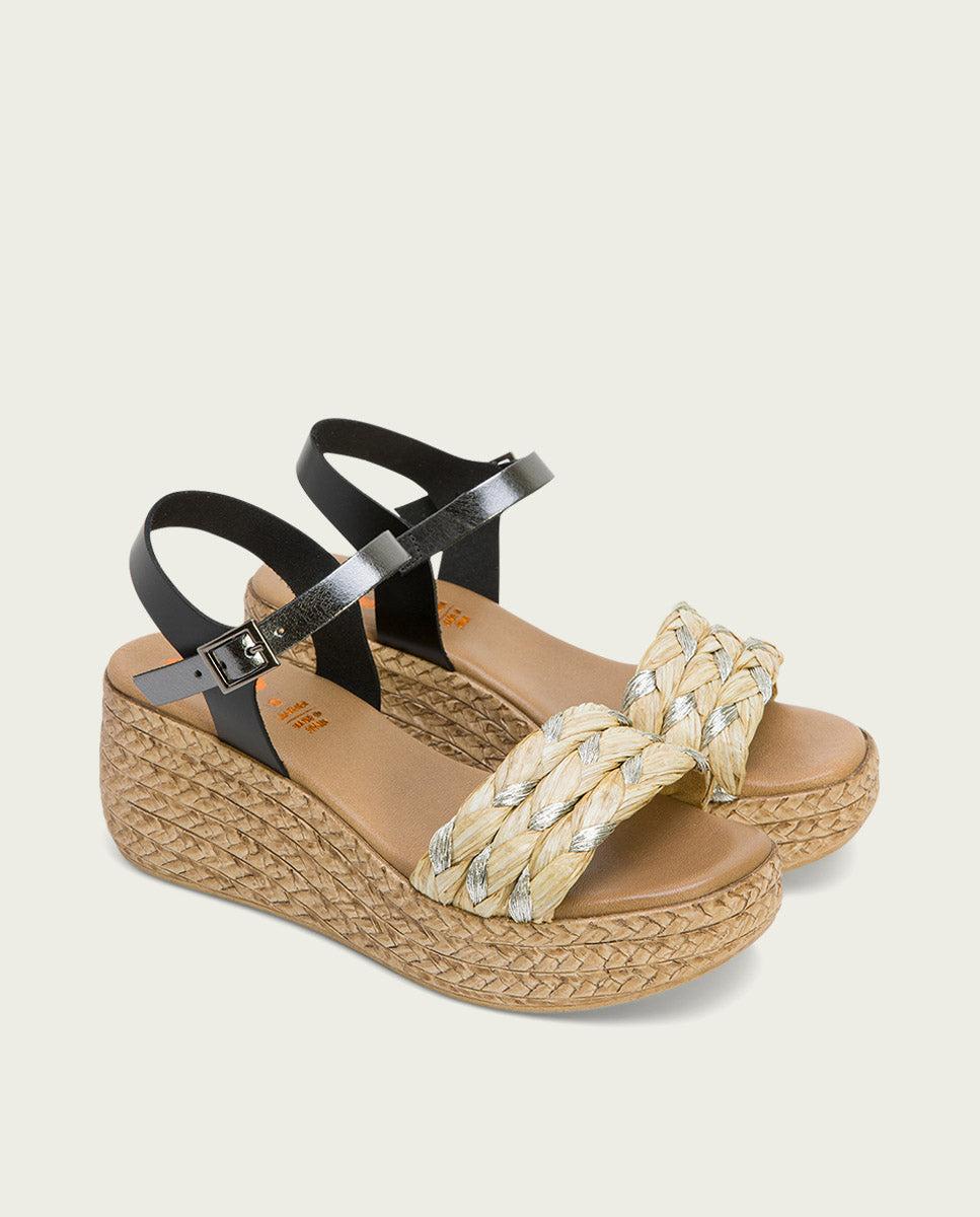 porronet SANDALIA PIEL CUÑA NEGRO PLOMO GAIA Mejor oferta