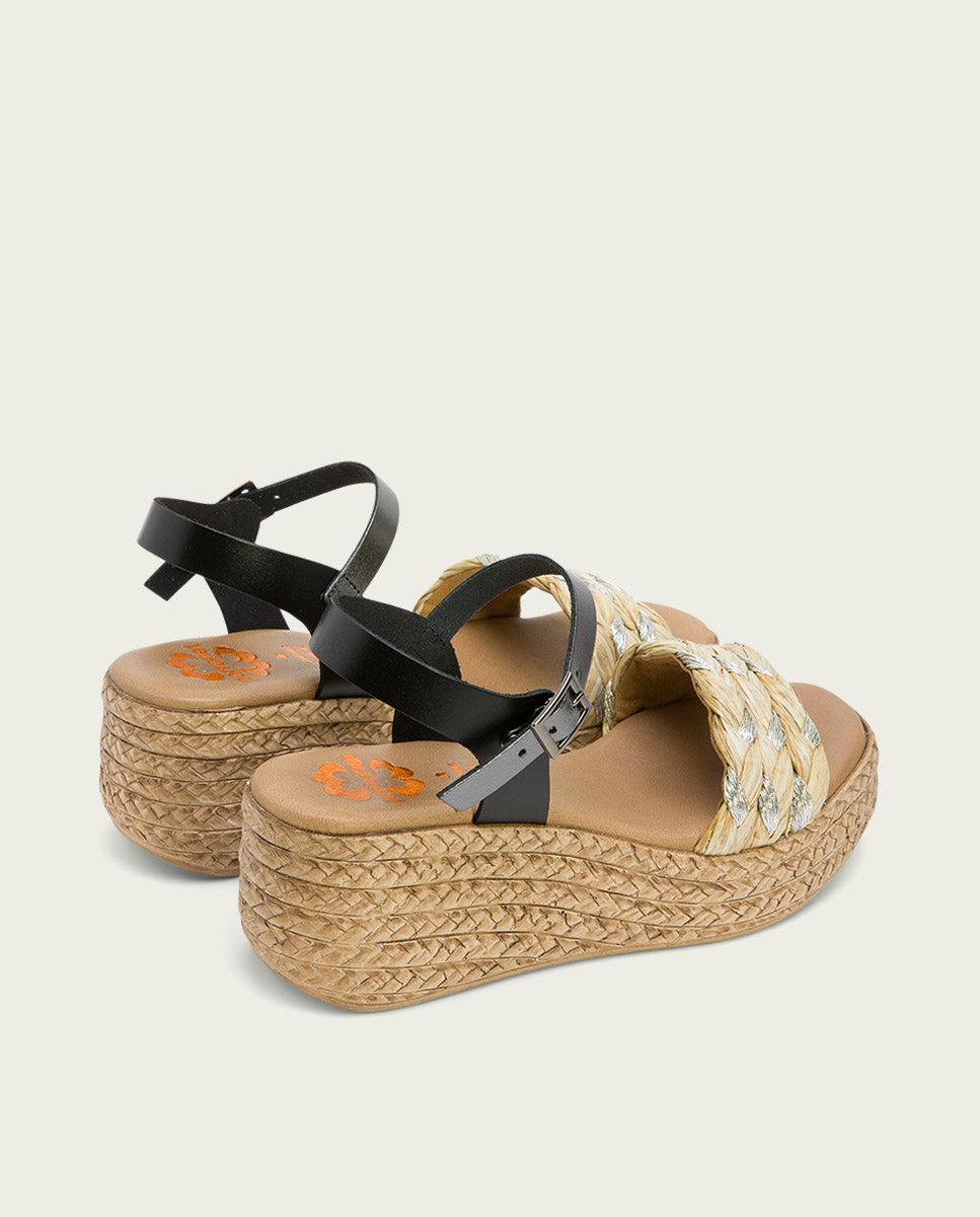 porronet SANDALIA PIEL CUÑA NEGRO PLOMO GAIA Mejor oferta