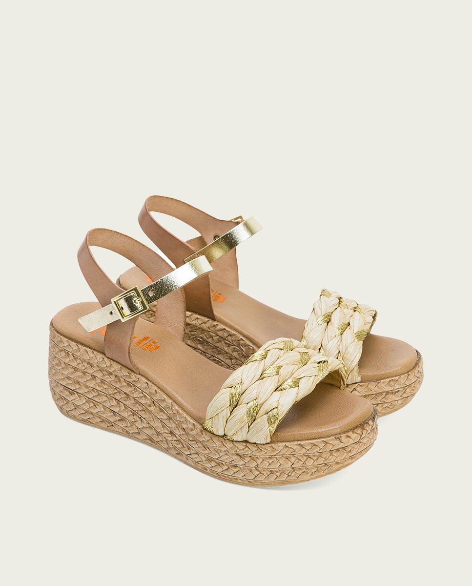 porronet SANDALIA PIEL CUÑA TAUPE PLATINO GAIA Rebajas online
