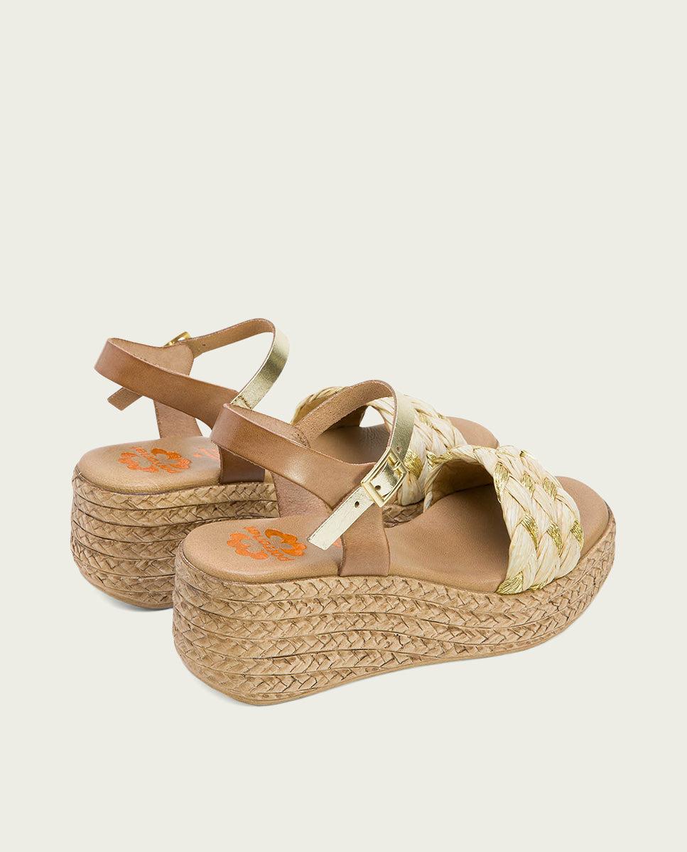 porronet SANDALIA PIEL CUÑA TAUPE PLATINO GAIA Rebajas online