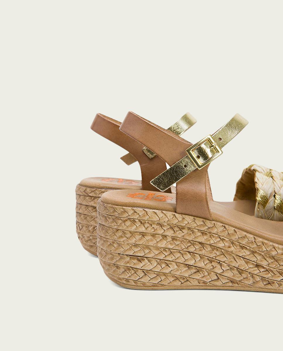 porronet SANDALIA PIEL CUÑA TAUPE PLATINO GAIA Rebajas online