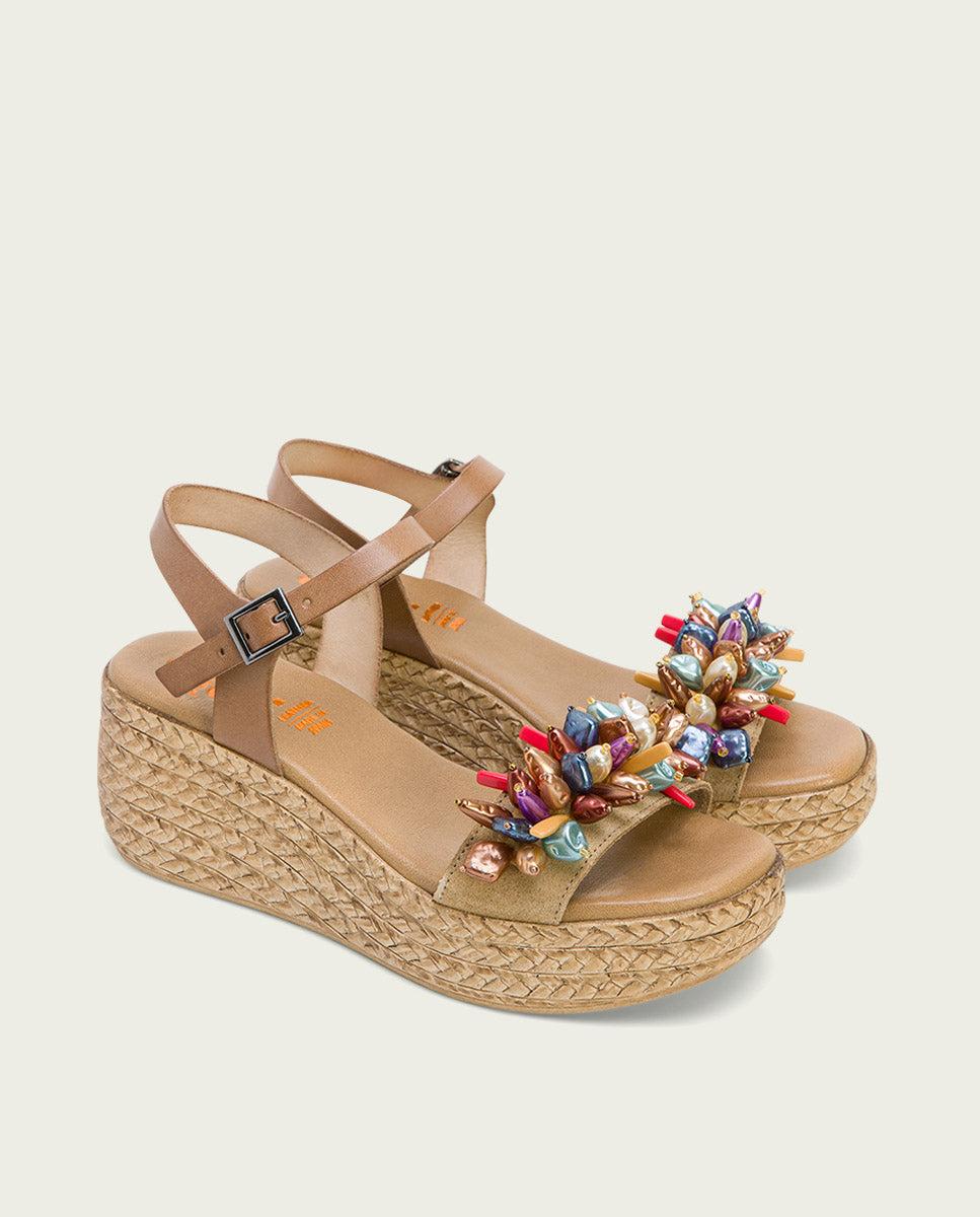 porronet SANDALIA PIEL CUÑA PIEL TAUPE GEMMA COMPRAR AHORA