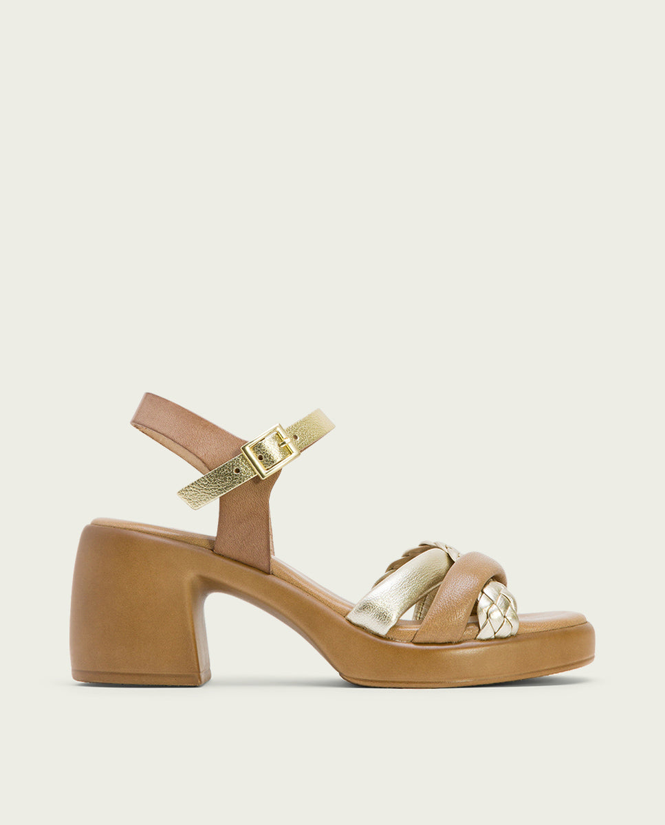 porronet SANDALIA TACON PIEL TAUPE PLATINO HALEY Superdescuento
