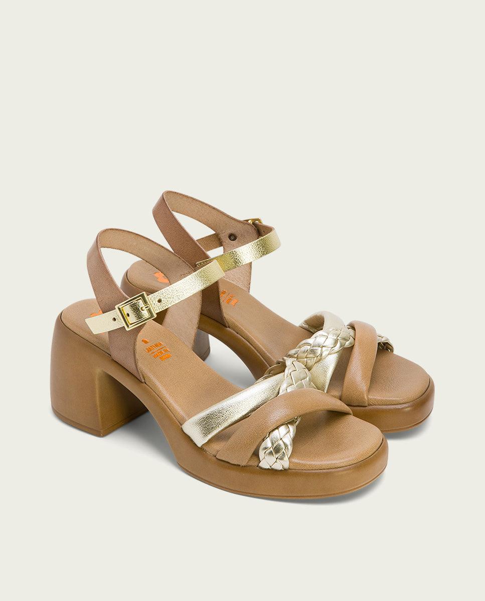 porronet SANDALIA TACON PIEL TAUPE PLATINO HALEY Superdescuento