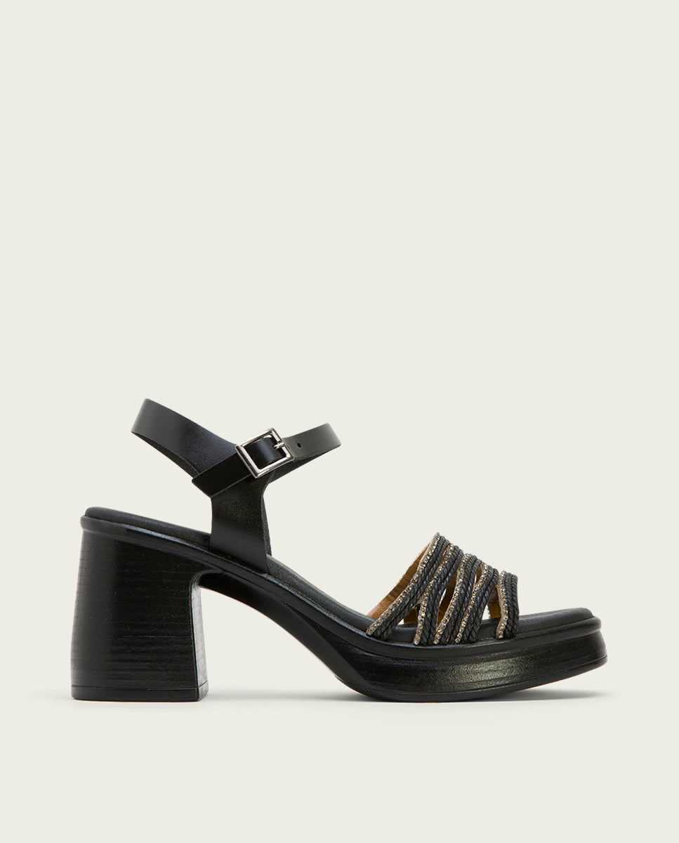 porronet SANDALIA TACON PIEL Y TEXTIL NEGRO ILKA Última moda