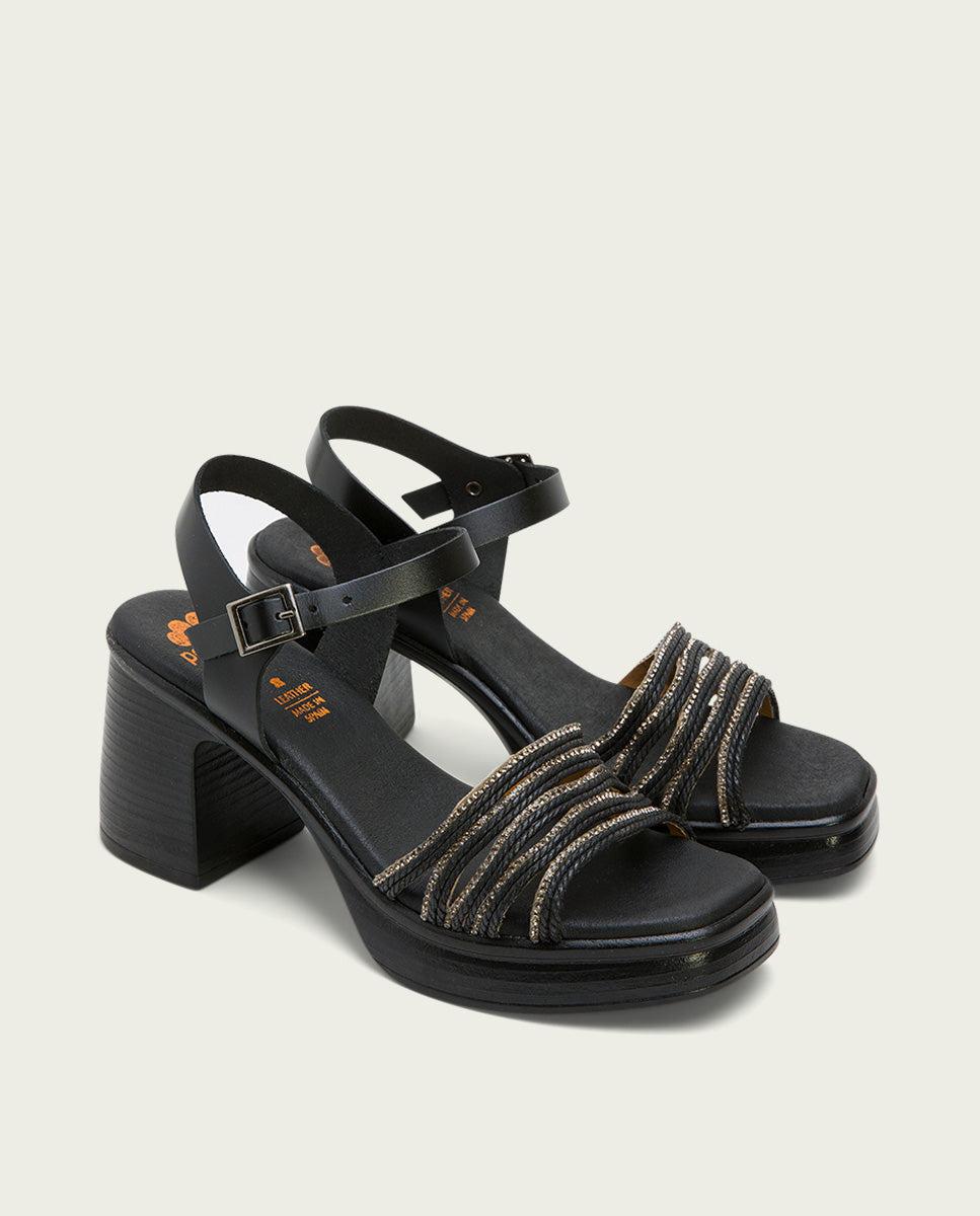 porronet SANDALIA TACON PIEL Y TEXTIL NEGRO ILKA Última moda