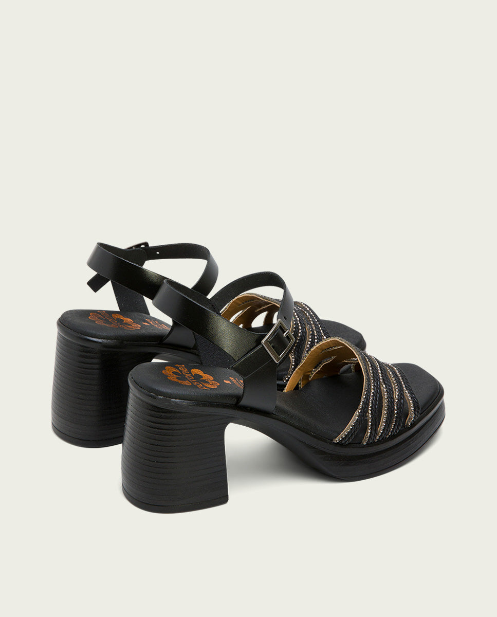 porronet SANDALIA TACON PIEL Y TEXTIL NEGRO ILKA Última moda