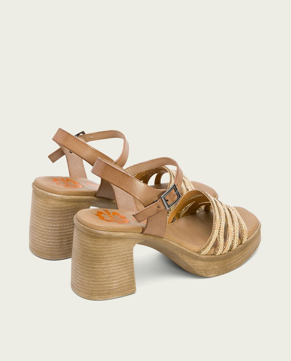 porronet SANDALIA TACON PIEL Y TEXTIL TAUPE NATURAL ILKA Descuento por venta flash