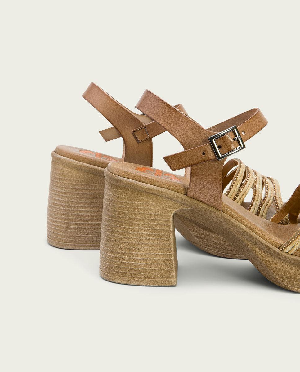 porronet SANDALIA TACON PIEL Y TEXTIL TAUPE NATURAL ILKA Descuento por venta flash