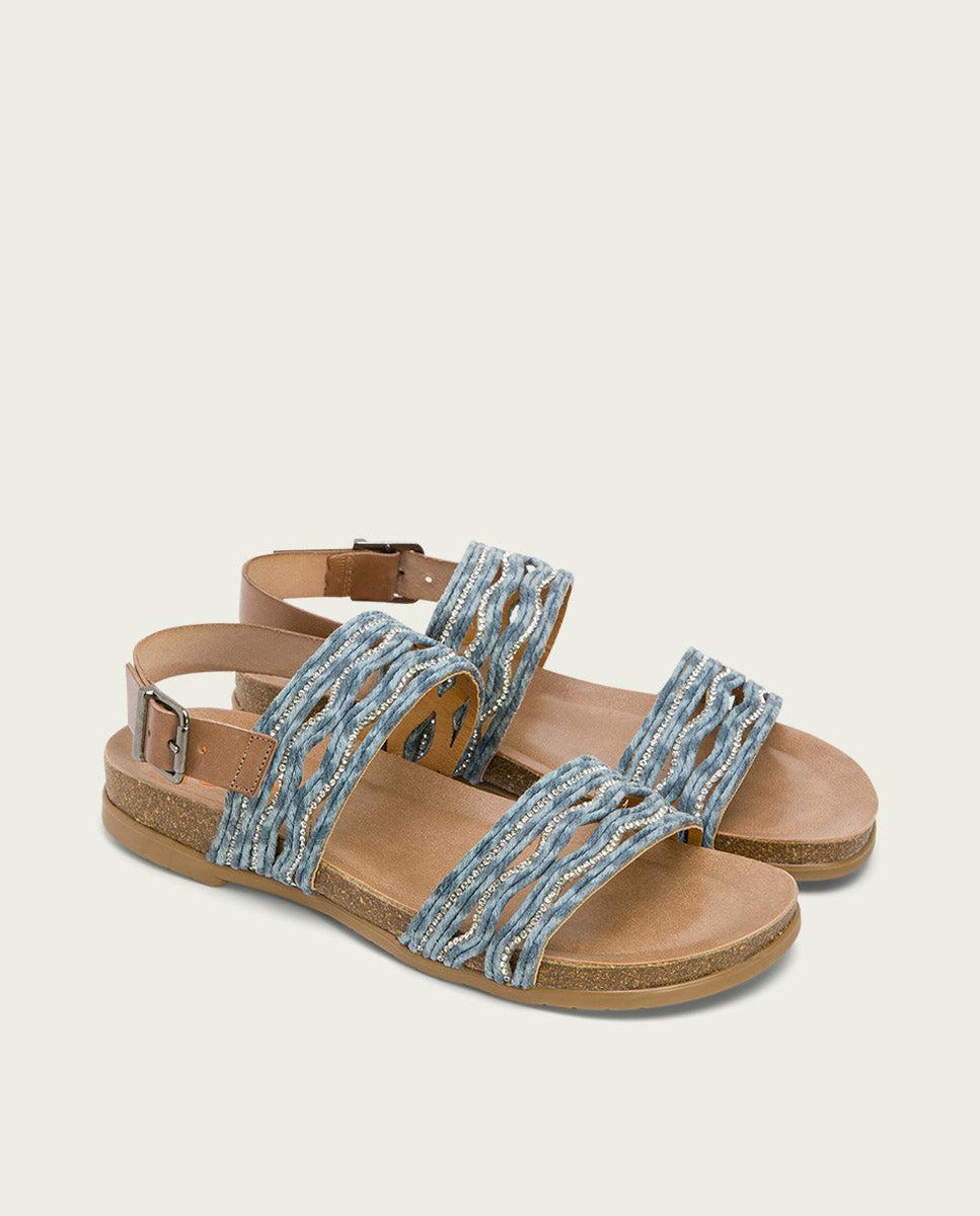 porronet SANDALIA BIO CON PALA TEXTIL PIEL TAUPE AZUL DARLA Rebajas de fin de temporada