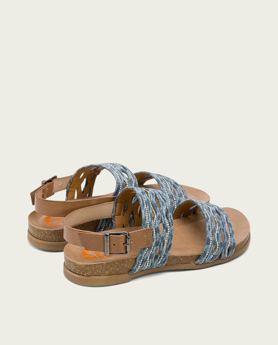porronet SANDALIA BIO CON PALA TEXTIL PIEL TAUPE AZUL DARLA Rebajas de fin de temporada