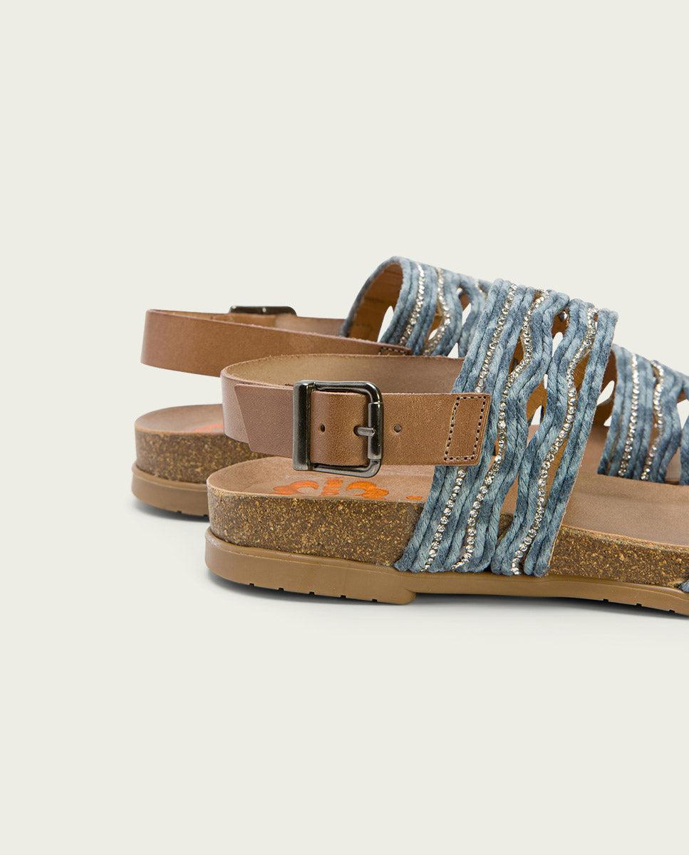 porronet SANDALIA BIO CON PALA TEXTIL PIEL TAUPE AZUL DARLA Rebajas de fin de temporada