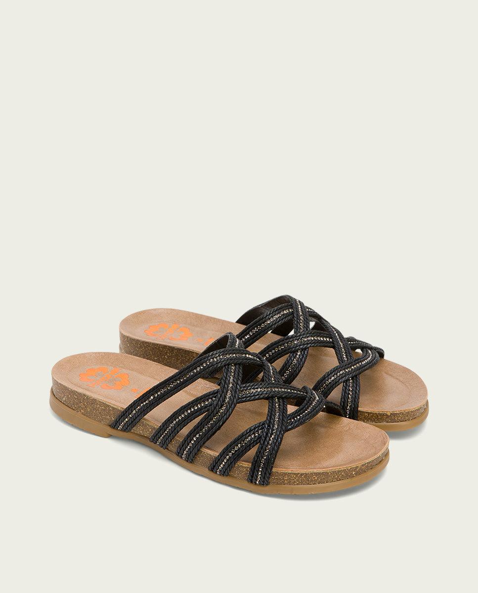porronet SANDALIA BIO CON PALA TEXTIL PIEL NEGRO DAFNE Precio ultrabajo
