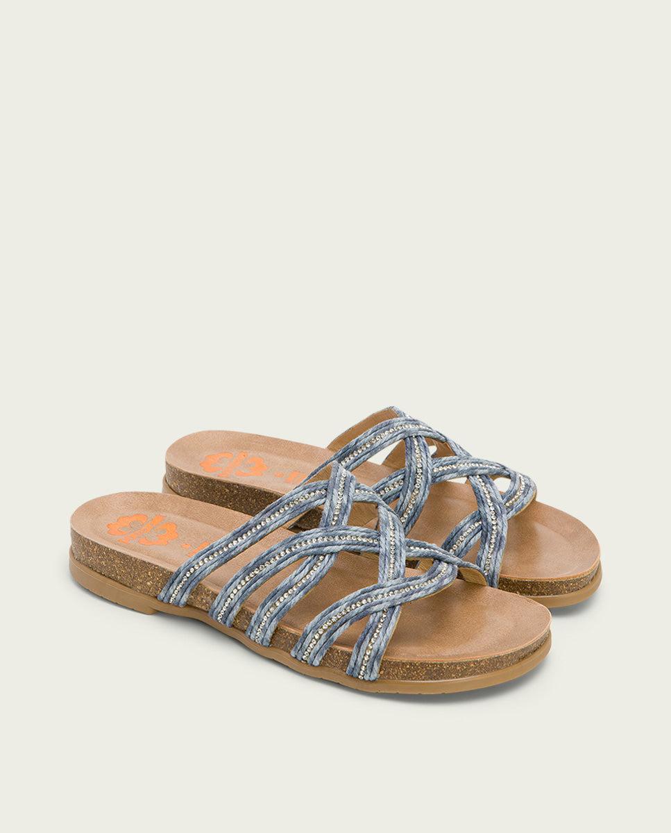 porronet SANDALIA BIO CON PALA TEXTIL PIEL AZUL DAFNE 2025