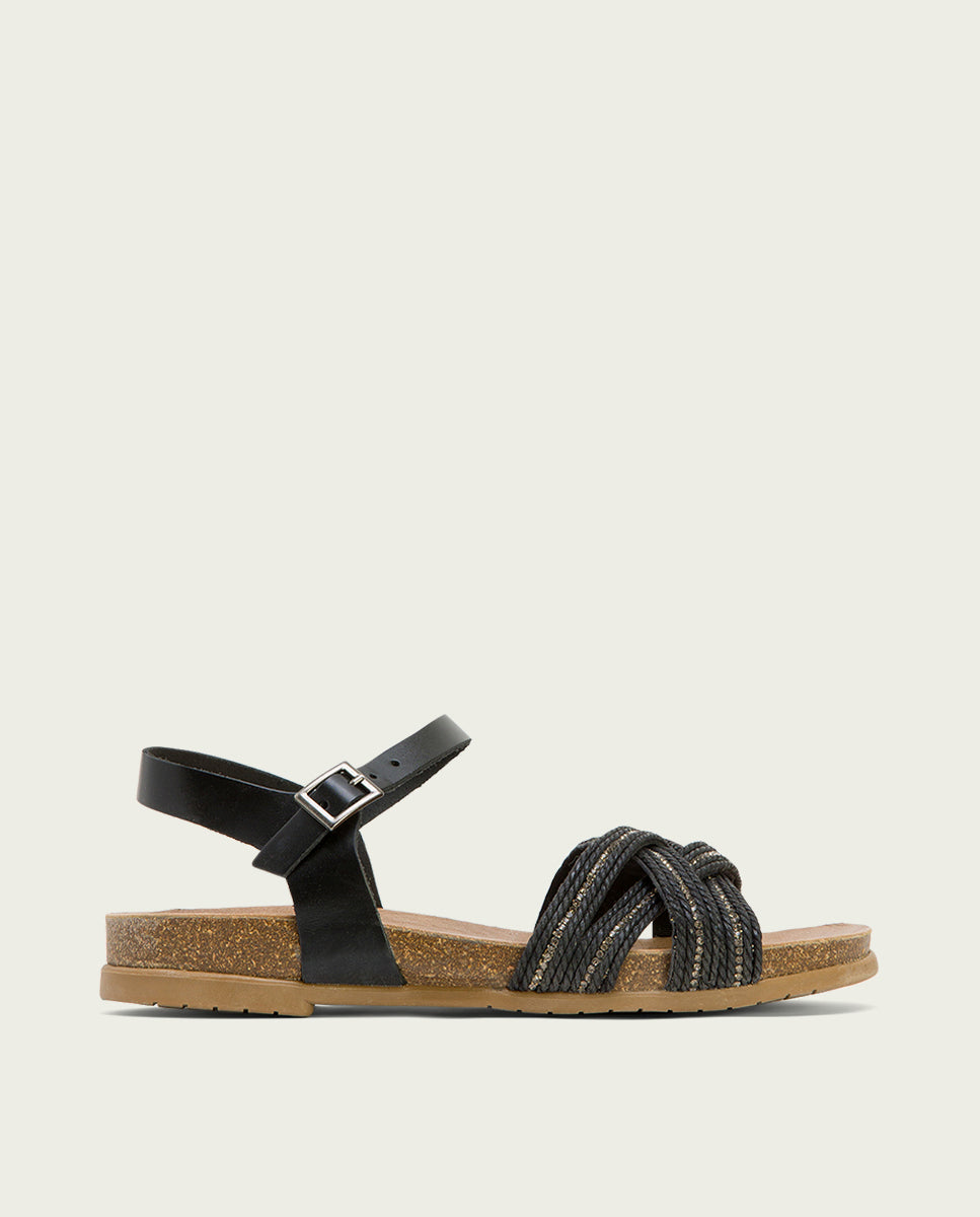 porronet SANDALIA BIO CON PALA TEXTIL PIEL NEGRA DÁNAE Outlet