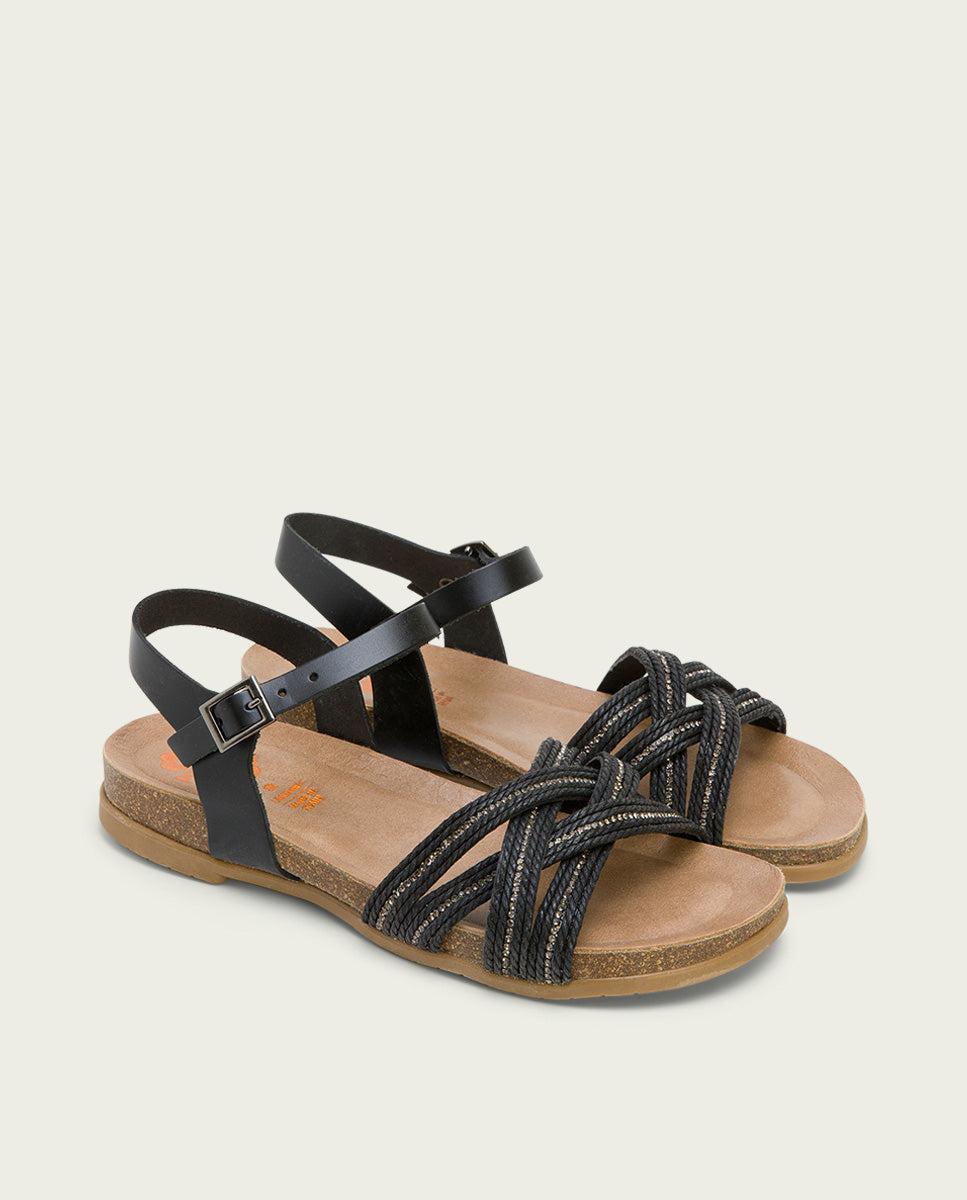 porronet SANDALIA BIO CON PALA TEXTIL PIEL NEGRA DÁNAE Outlet
