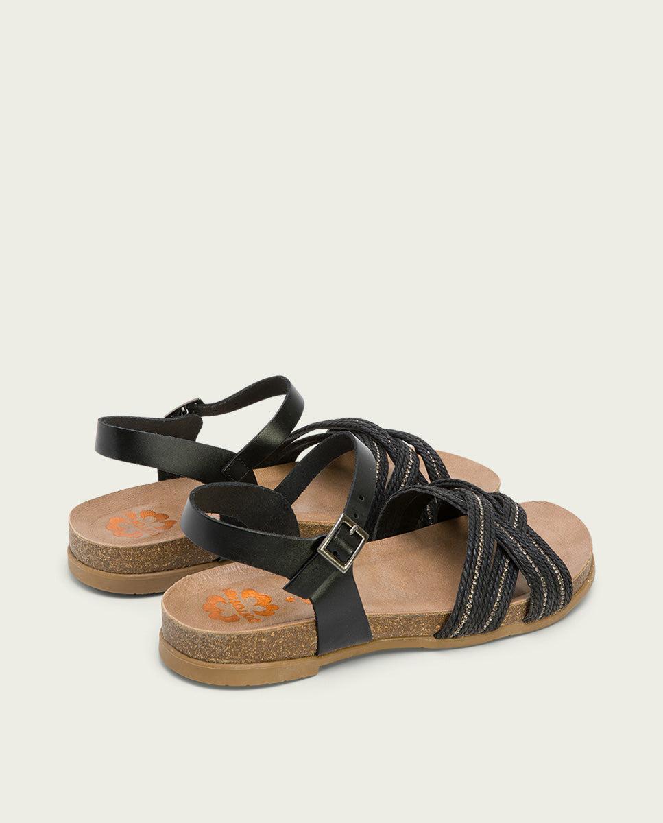 porronet SANDALIA BIO CON PALA TEXTIL PIEL NEGRA DÁNAE Outlet
